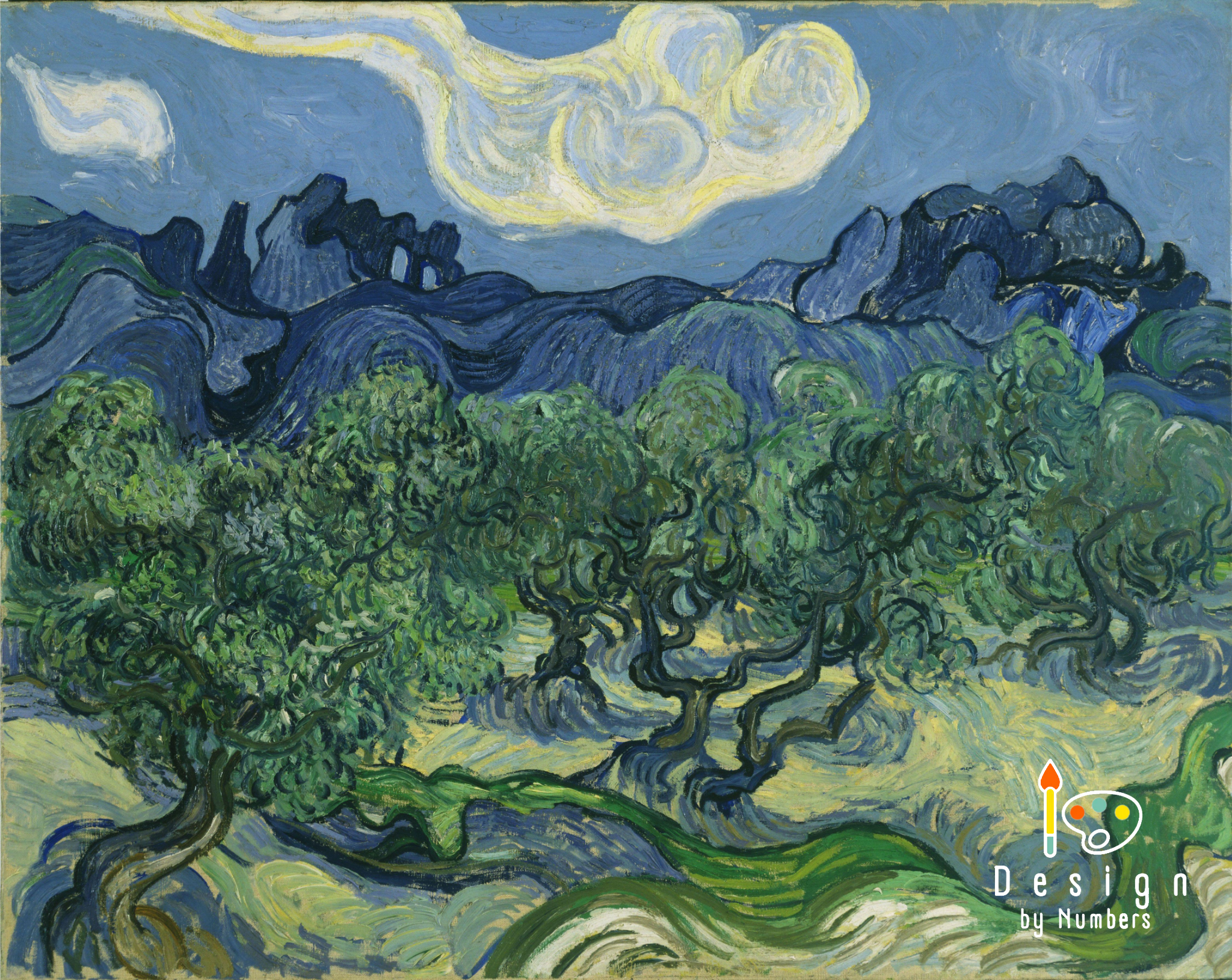 Olive Trees With The Alpilles In The Background- Vincent van Gogh- Paint by Numbers