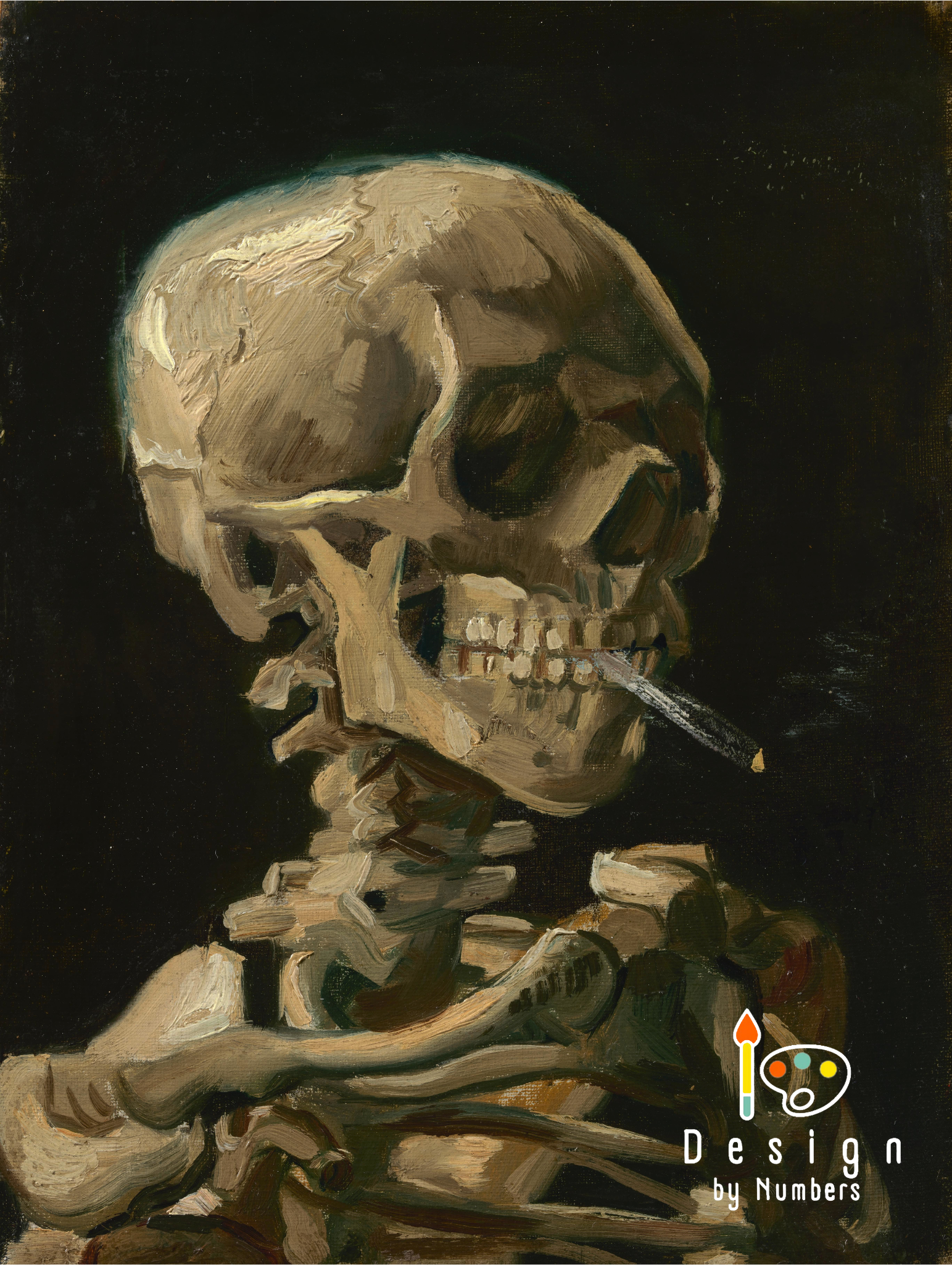 Skull of Skeleton with a Burning Cigarette - Vincent van Gogh - Paint by Numbers