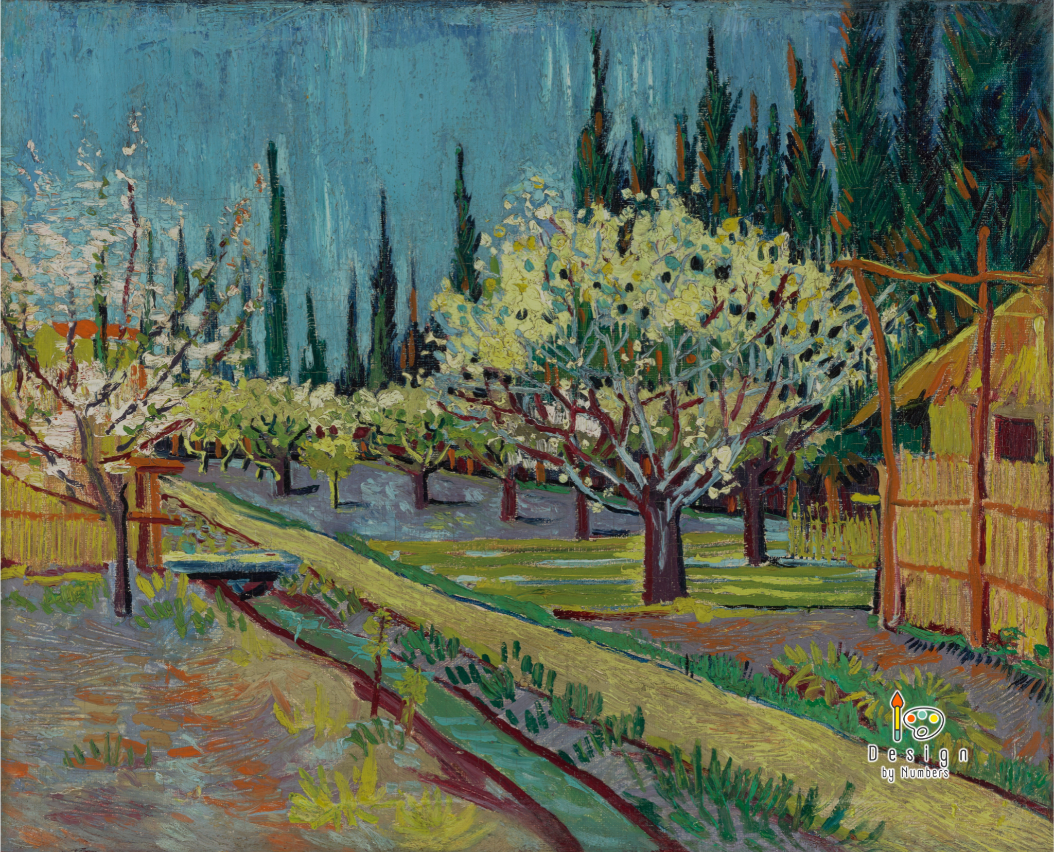 Orchard in Blossom, Bordered by Cypresses- Vincent van Gogh- Paint by Numbers