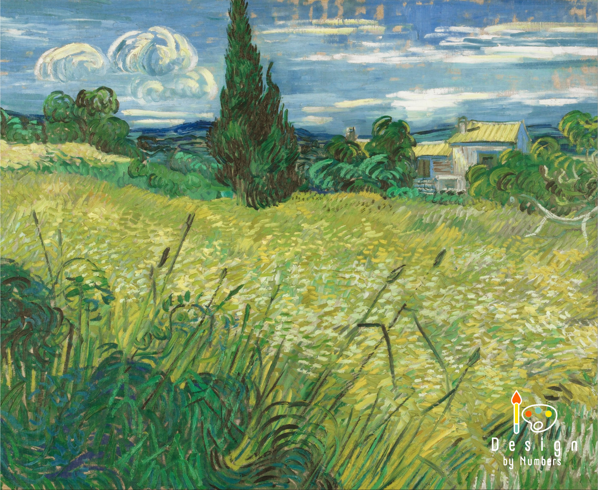 Green Wheat Field with Cypress- Vincent van Gogh- Paint by Numbers